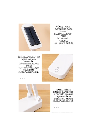 Katlanabilir Güneş Enerjili & Şarjlı Masa Lambası Çalışma Okuma Kamp Gece Lambası 3 Renk Işık Beyaz