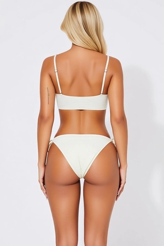 Benerly Kadın Bikini Takımı Bralette Üst Kapsız Askılı Dokulu Slip Alt Ba Ekru