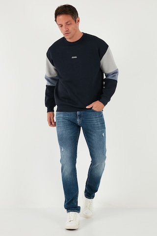 Buratti Pamuklu Relaxed Fit Bisiklet Yaka Şardonlu Renk Bloklu Erkek Sweat 5905298T Koyu Lacivert