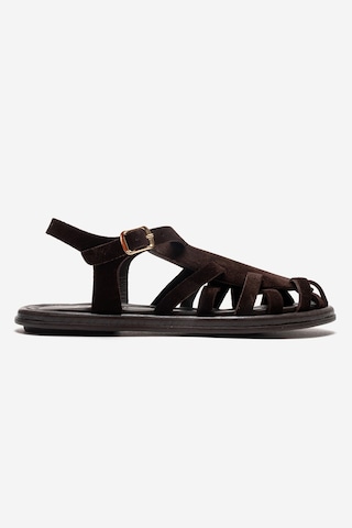Luvishoes Alone Kahverengi Süet Hakiki Deri Kadın Sandalet