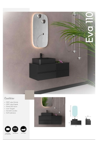 Evros Eva 110 Cm Banyo Dolabı Siyah