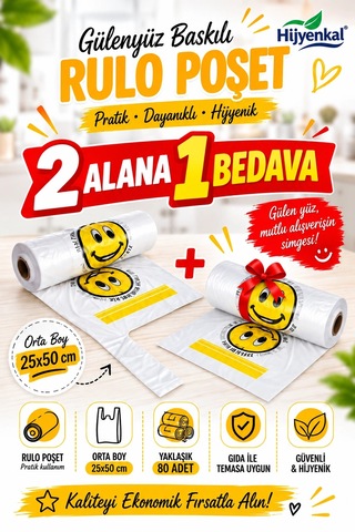Gülen Yüz Rulo Orta Boy Poşet 2 Rulo Alana1 Rulo Bedava Kampanya