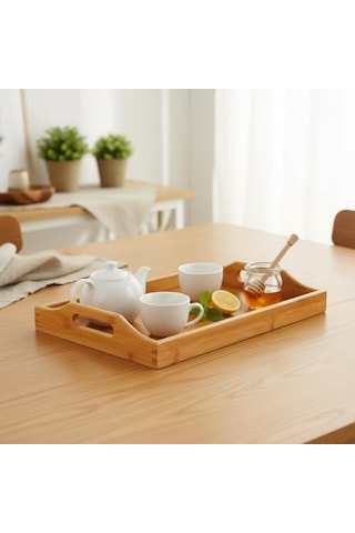 Bambu Dikdörtgen Sunum Tepsi 33x22x5 Cm, Sofra Tepsisi, Çay Tesisi, Bambu Daire Tepsi, 15cm