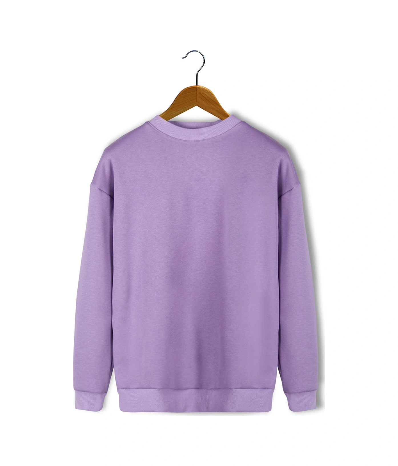Veaven Unisex Mor Oversize Kalın Üç Iplik Şardonlu Bisiklet Yaka Basic Sweatshirt Mor