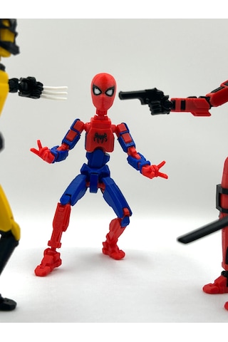 Deadpool, Spider Man & Wolverine Üçlü Marvel Kahraman 3d Baskı Dummy Figür Seti