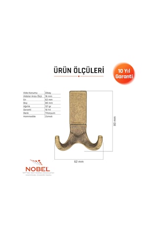Best Lüks Askı, Metal, Vestiyer Askı, 121 Gr, Dolap Askılık, Duvar Askılığı, Antik Sarı Vidalı 5 Adet