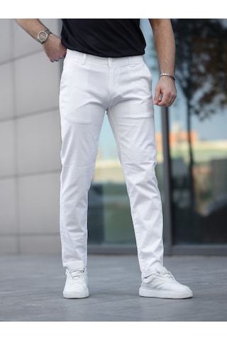 Slim Fit Chino Keten Pantolon Beyaz