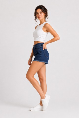 Layal My Beauty Lmb Kadın Jeans Yüksek Bel Likralı Paçası Püsküllü Denim Kot Şort Yeni Sezon New1 Lacivert