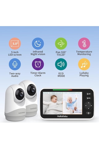 Hellobaby Çift Kameralı Video Bebek Monitörü, Gece Görüş & Eco Modu Kamera Sistemi