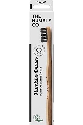 - Humble Brush Bambu Diş Fırçası Siyah Orta Kıllar Biyobozunur, Çevre Dostu, Günlük Ağız Bakımınız İçin Vegan, Diş Hekimi Onaylı 1 Paket Açık Ahşap