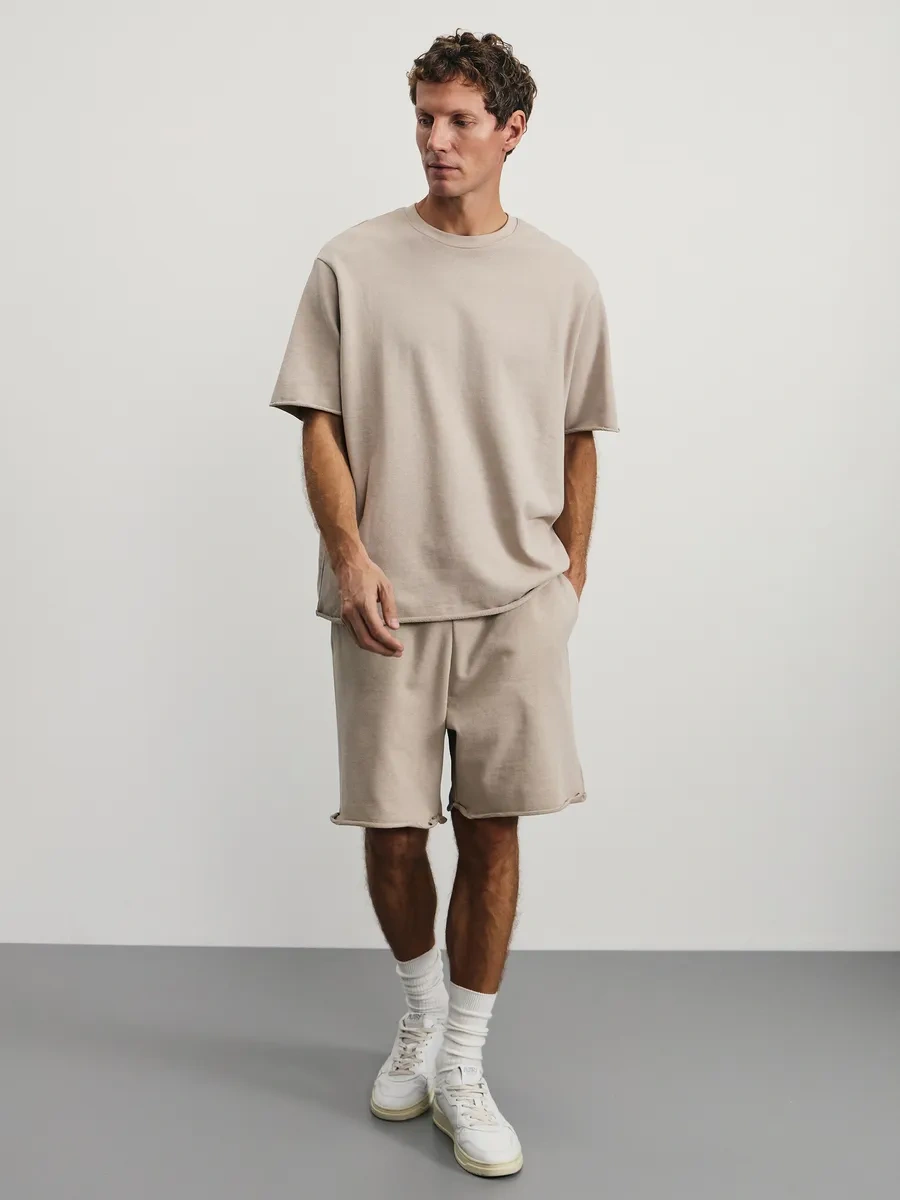 Zarına Oversize Koşu Tişörtü Pamuklu İşlenmemiş Kenarlı 444747135 Bej