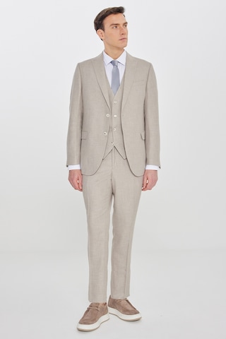 AC&Co / Altınyıldız Classics Erkek Bej Slim Fit Dar Kesim Kırlangıç Yaka Kapak Cepli Çizgili Takım Elbise Bej