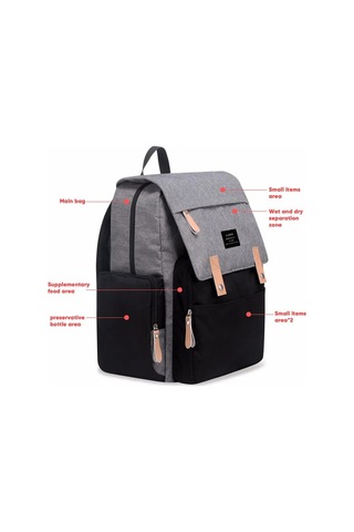 Jialan Anne Bebek Bezi Çantaları Landuo Anne Büyük Kapasiteli Siyah - Gri