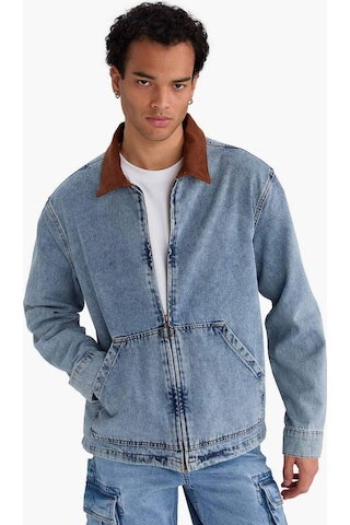 Defacto Relax Fit Kontrast Yaka Düğmeli Denim Ceket F8308ax25aunm39 Mavi