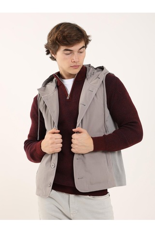 Dufy Gri Erkek Slim Fit Kapüşonlu Yelek Mont - 97135 Gri