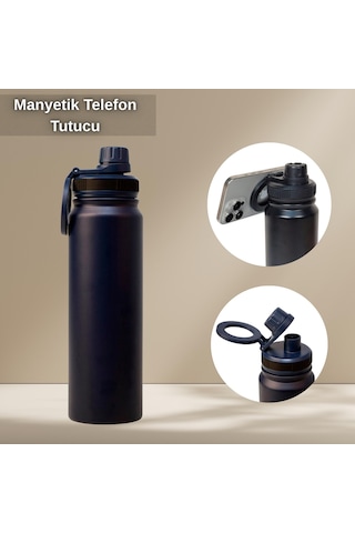 Paslanmaz Çelik Termos 780 Ml-manyetik Telefon Tutuculu Siyah