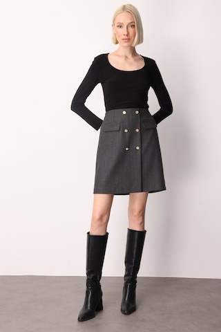 Ekol Kadın Beli Lastikli Süs Düğmeli Mini Etek 2019 Siyah Siyah