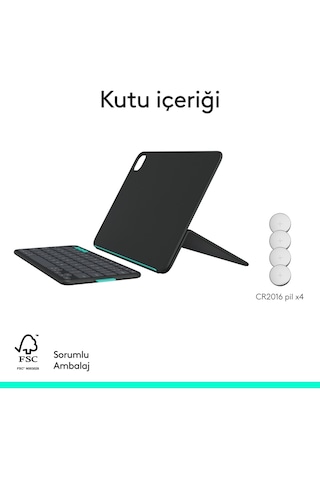 Logitech Flip Folio İpad Pro 11 İnç M4 , İpad Air 11 İnç M2 Ve M3 , İpad Air 5. Nesil İle Uyumlu Türkçe Klavyeli Tablet Kılıfı, Siyah Siyah