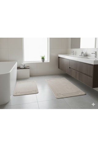 Banyo Paspası 2 Li Set Asos Pudra Desenli