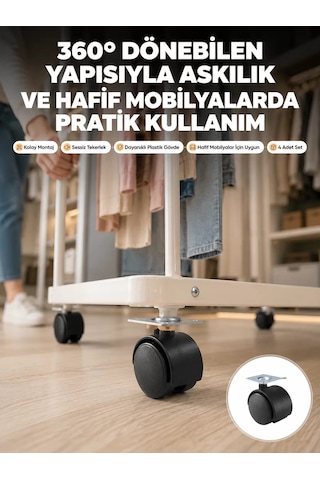 Northcity 4 Cm Kilitsiz Tekerlek Ayak Seti - Zemin Koruyucu Ve Mobilya Hareketliliği Ahşap
