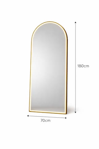 Ayaklı Boy Aynası 70x180 Cm - Gold Metal Kasa Ledli Işıklı Kemer Model Dekoratif Ayna Gold