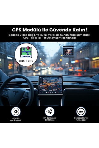 Sjcam M60 Gps 4k Ön-arka Çift Kameralı Cmos Araç Kamerası Siyah