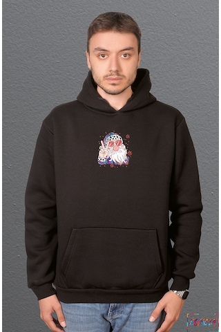 Bumeta Yılbaşı Cool Santa Christmas Sweatshirt Unisex Kapüşonlu Hoodie Siyah