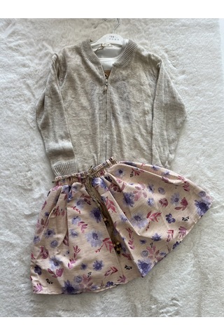 Pamuk Ceketli Üç İplik Dijital Etekli Üçlü Takım Lila