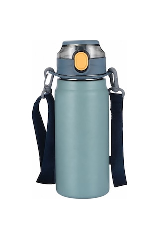 304 L Çelik Mavi 600 ml Askılı ve Pipetli Matara Suluk cin411mv