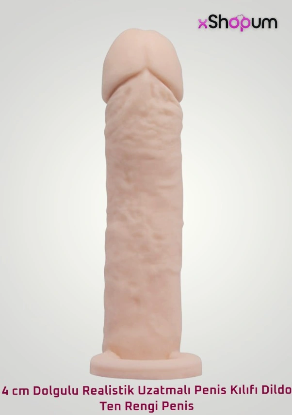 xShopum 4 Cm Dolgulu Realistik Uzatmalı Penis Kılıfı Dildo Ten Rengi Penis