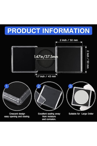 Anjiexun 20 Adet Gümüş Dolar Madeni Para Tutucu, 2 X 2 Yarım Dolar Madeni Para Tutucu, 37,5 Mm Diğer