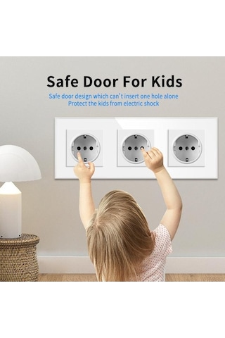 Novahub Beyaz A1 Serisi Çift Priz Temperli Cam Panel 250v Gizli Duvar Prizi Avrupa Standartı
