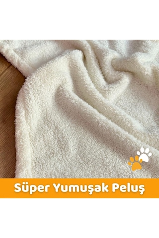 Kedi Köpek Battaniyesi Premium Peluş Evcil Hayvan Uyku Battaniyesi Yıkanabilir Krem 60x80