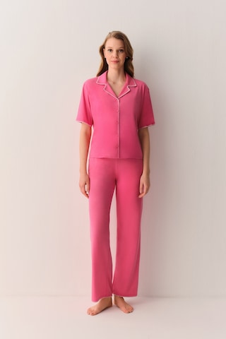 Suwen Hilary Gömlek Yaka Pijama Takımı Sh26628660b880 Pembe Melanj