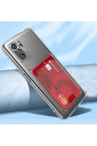 Xiaomi Redmi Note 10s Kılıf Kartlıklı Şeffaf Zore Setra Clear Silikon Kapak Renksiz