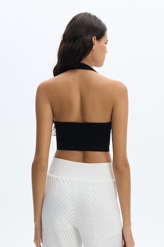 Subtone Boyundan Geçmeli Ribli Crop Top Siyah
