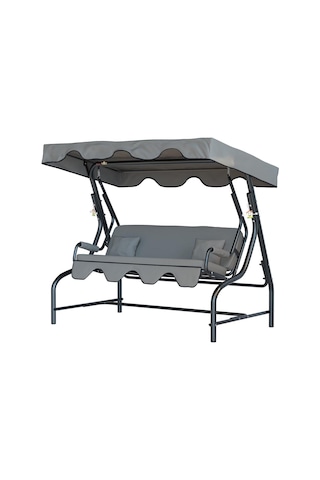 Bahçe Salıncağı 3 Kişilik Metal Salıncak Gümbet Koruma Kılıfı Hediye Ay Grisi