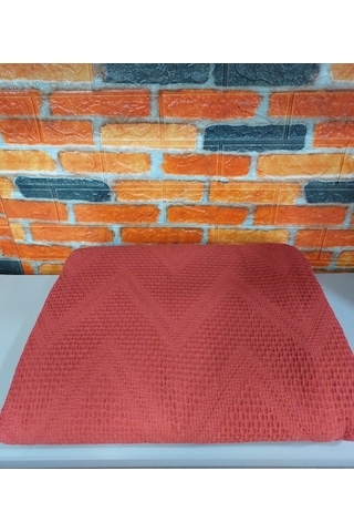 2 Adet Şaheser %100 Pamuk Çift Kişilik Pike 240x220 -brick Red Kırmızı