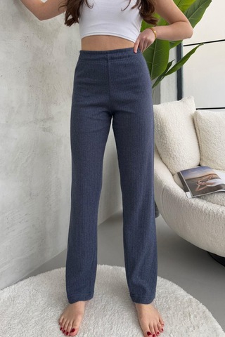 Kadın Füme Yüksek Bel Fitilli Bol Paça Günlük İnce Eşofman Altı Füme