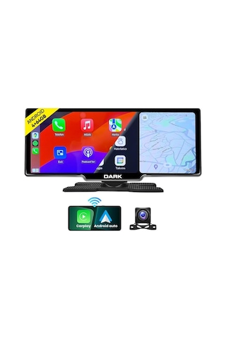 Dark 10.26" Ips Full Android, Google Play Store, Kablosuz Carplay & Android Auto, Gps, Arka Kameralı Taşınabilir