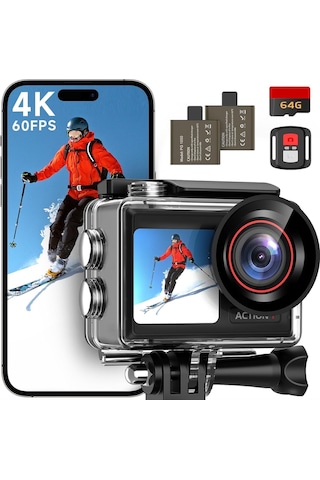 Syndesmos Action Cam 4k 60fps, 40m Su Geçirmez, 30mp, Çift Ekran, 64gb Kart, Wifi, Uzaktan Kumanda Aksiyon Kamera Siyah Renk