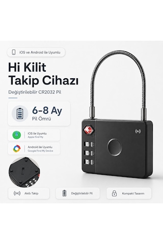 Hbb-k Hi Kilit Apple Android Uyumlu Akıllı Valiz Kilidi Siyah