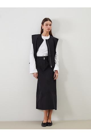 Lcw Modest Siyah Beli Kemerli Dar Fit Kadın Etek