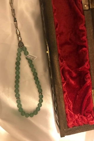 Tespih Aventurin Doğal Taş Tesbih Gümüş İmameli Ahşap Kutulu Çok Renkli