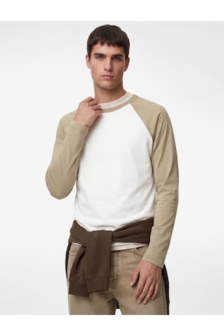 Koton Regular Fit Pamuklu Bisiklet Yaka Renk Kontrastlı Reglan Uzun Kollu Tişört Haki 6sam10350mk