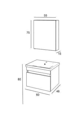 Denko More 65 Cm Mdf Siyah Banyo Dolabı Takımı Siyah