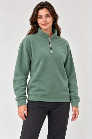 Butik İstanbul Polar Dik Yaka Yarım Fermuarlı Uzun Kollu Regular Fit Kışlık Sweatshirt - Mint Yeşili