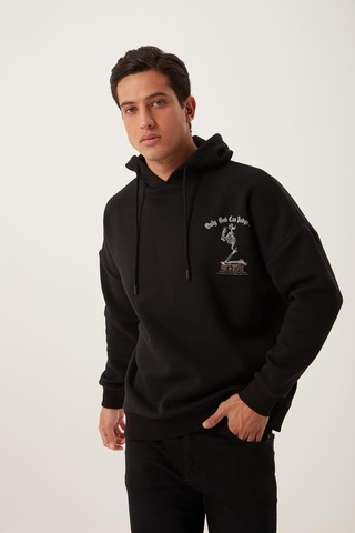 Polostate Erkek Ön Arka Age Of State Baskılı Sweatshirt Siyah