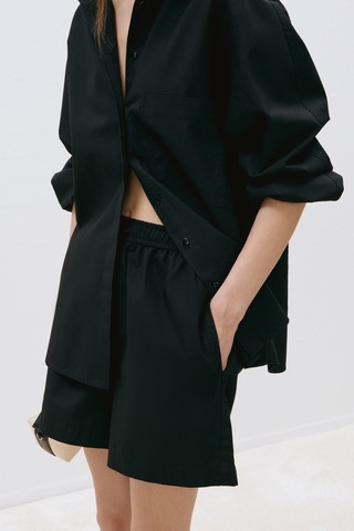 Suud Collection Siyah Klara Yıkamalı Poplin Şort