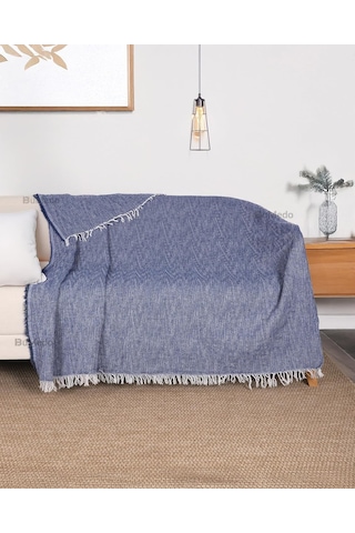 Çok Amaçlı Pamuklu Kaliteli Sık Dokuma 175x215 Cm Kaymaz Koltuk Kanepe Örtüsü Lacivert Çok Renkli